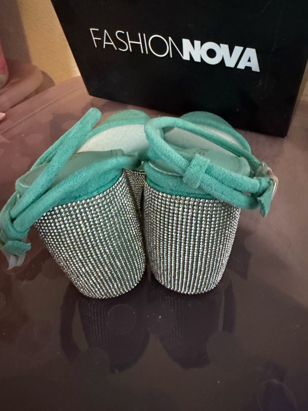 Aqua blue rhinestone wedges - Picture 6 of 7